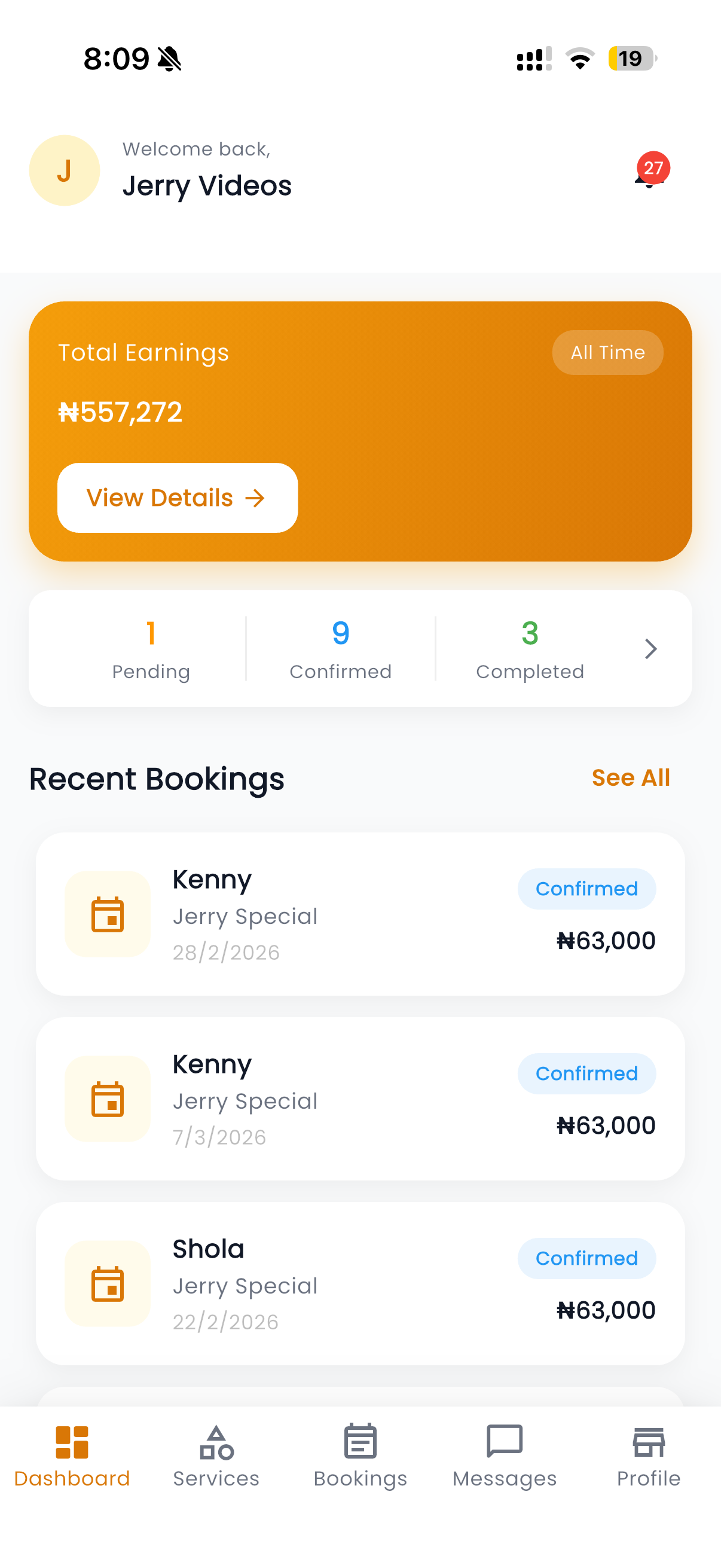 Vendor app — Dashboard